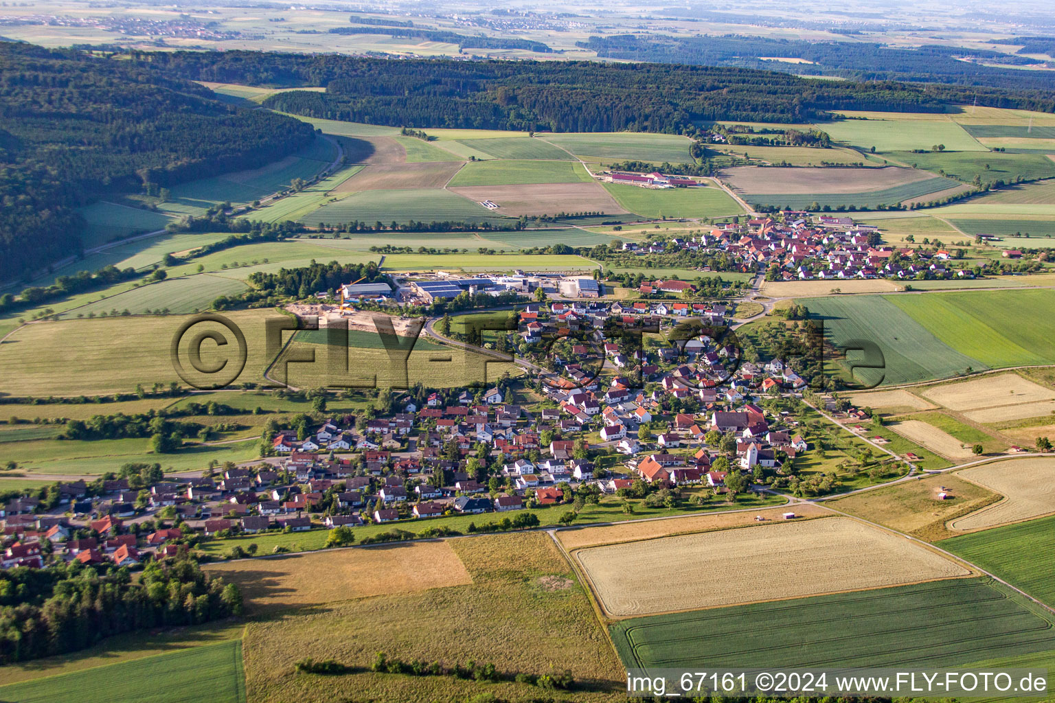 Town View of the streets and houses of the residential areas in the district Dietingen in Blaustein in the state Baden-Wurttemberg