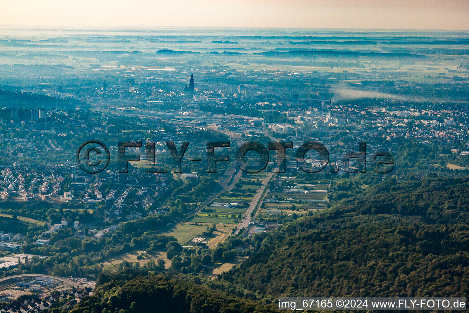 From the west in the district Söflingen in Ulm in the state Baden-Wuerttemberg, Germany