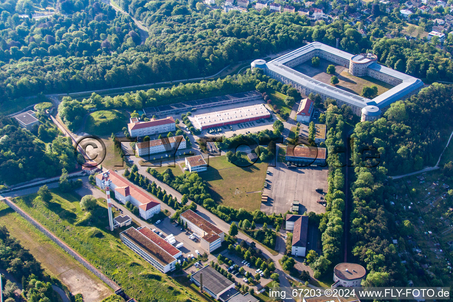 Aerial view of Castle of the fortress Wilhelmsburg (Werk XII) in Ulm in the state Baden-Wurttemberg, Germany