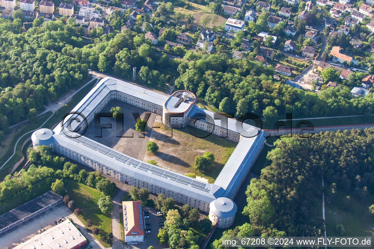 Aerial photograpy of Castle of the fortress Wilhelmsburg (Werk XII) in Ulm in the state Baden-Wurttemberg, Germany