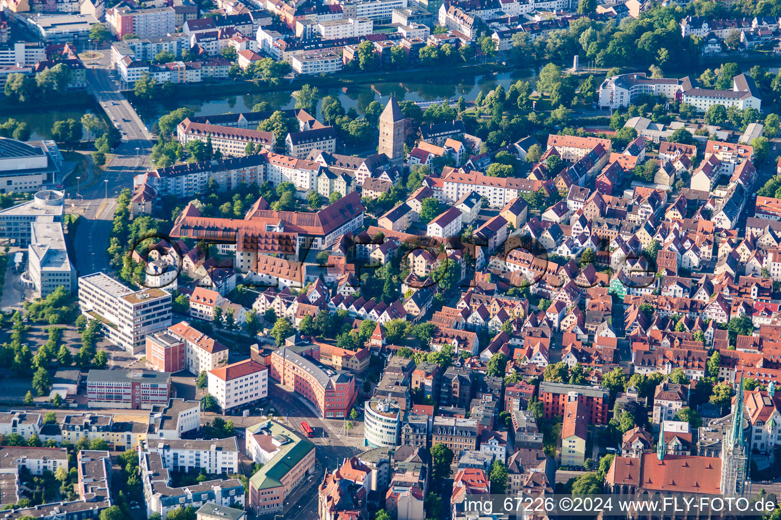 Old Town East and Gänstor Bridge to Neu-Ulm over the Danube in the district Mitte in Ulm in the state Baden-Wuerttemberg, Germany