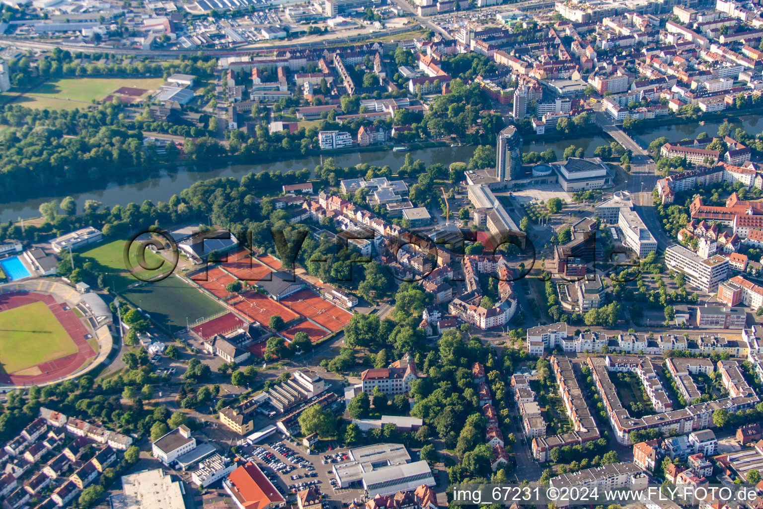 Artificial turf pitch and tennis courts of the tennis club SSV Ulm 1846 in the district Oststadt in Ulm in the state Baden-Wuerttemberg, Germany