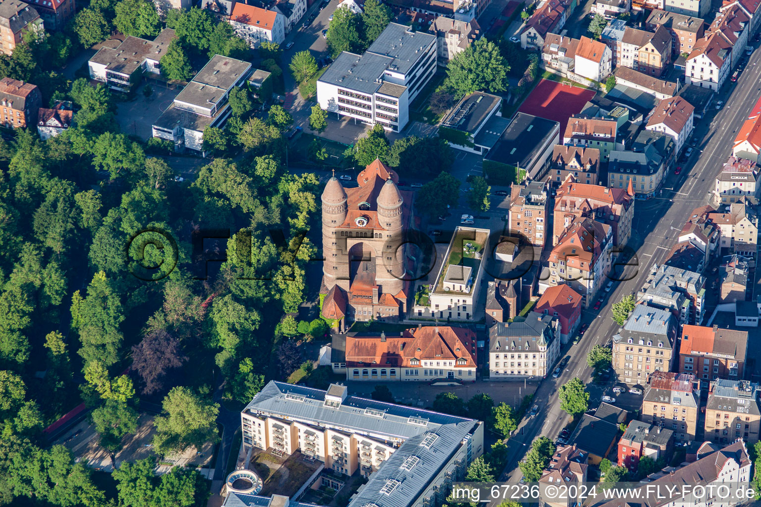 Aerial view of Paul's Church in the district Mitte in Ulm in the state Baden-Wuerttemberg, Germany