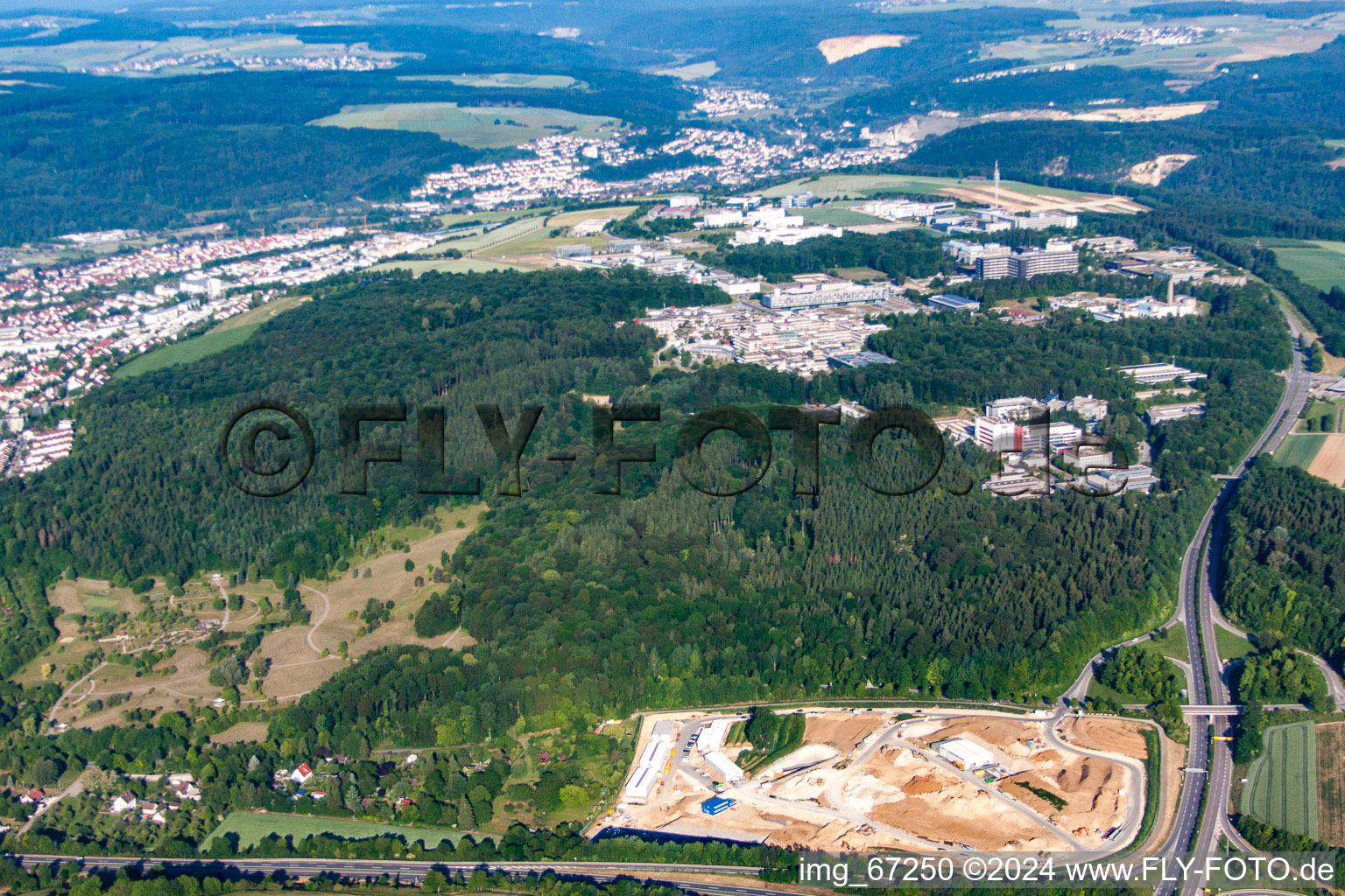 University campus from the east in the district Eselsberg in Ulm in the state Baden-Wuerttemberg, Germany