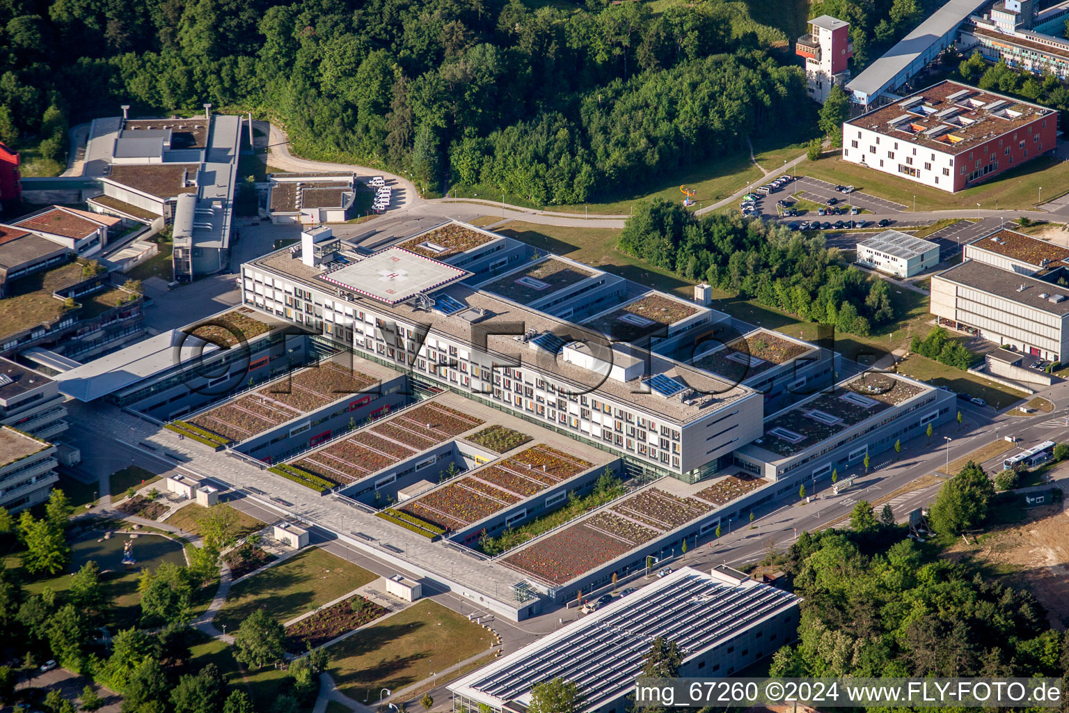 Aerial view of Campus building of the university Ulm with Institut fuer Elektronische Bauelemente and Schaltungen in Ulm in the state Baden-Wurttemberg, Germany