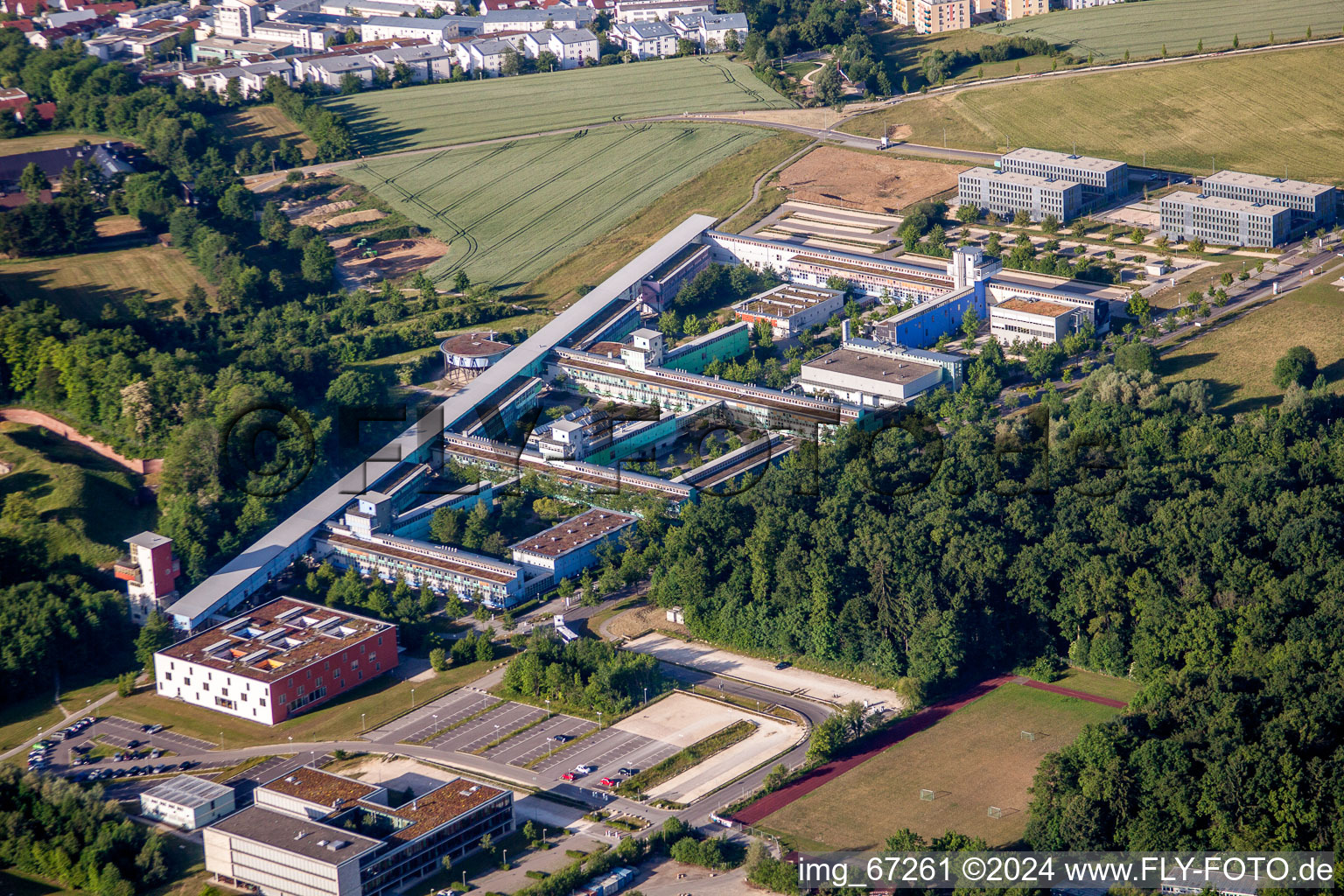 Aerial photograpy of Campus building of the university Ulm with Institut fuer Elektronische Bauelemente and Schaltungen in Ulm in the state Baden-Wurttemberg, Germany