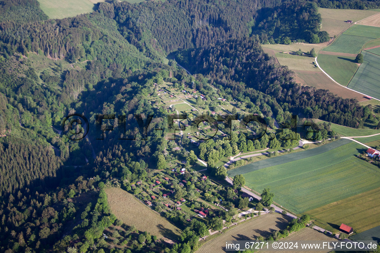 Allotment garden and Heckafeschd square in the district Bermaringen in Blaustein in the state Baden-Wuerttemberg, Germany