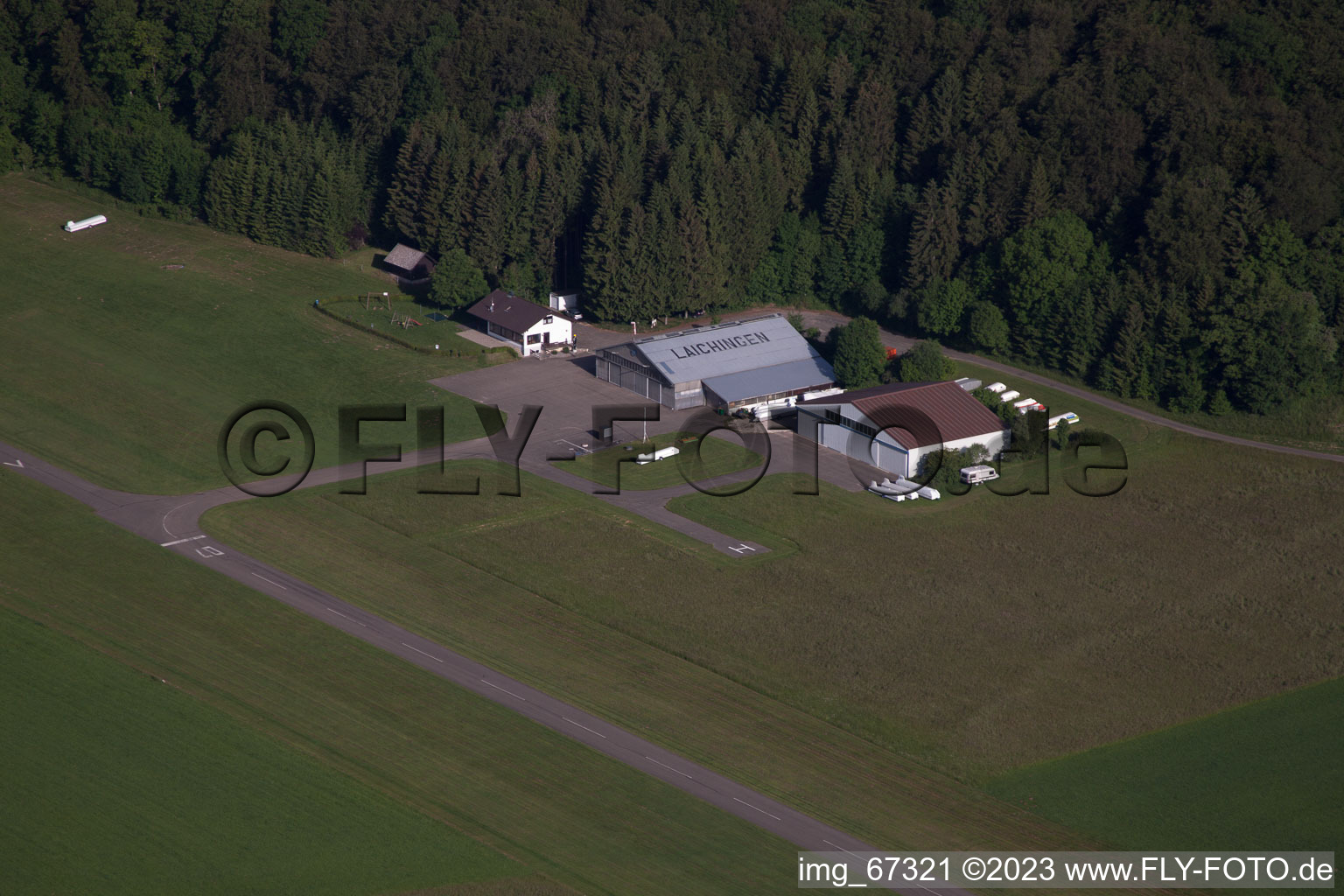 Aerial view of Glider airfield in Laichingen in the state Baden-Wuerttemberg, Germany