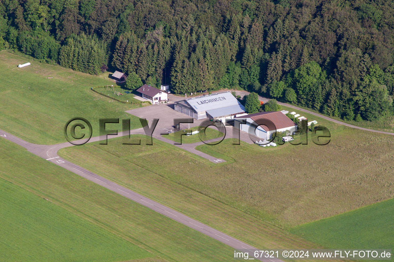 Aerial view of Glider airfield in Laichingen in the state Baden-Wuerttemberg, Germany