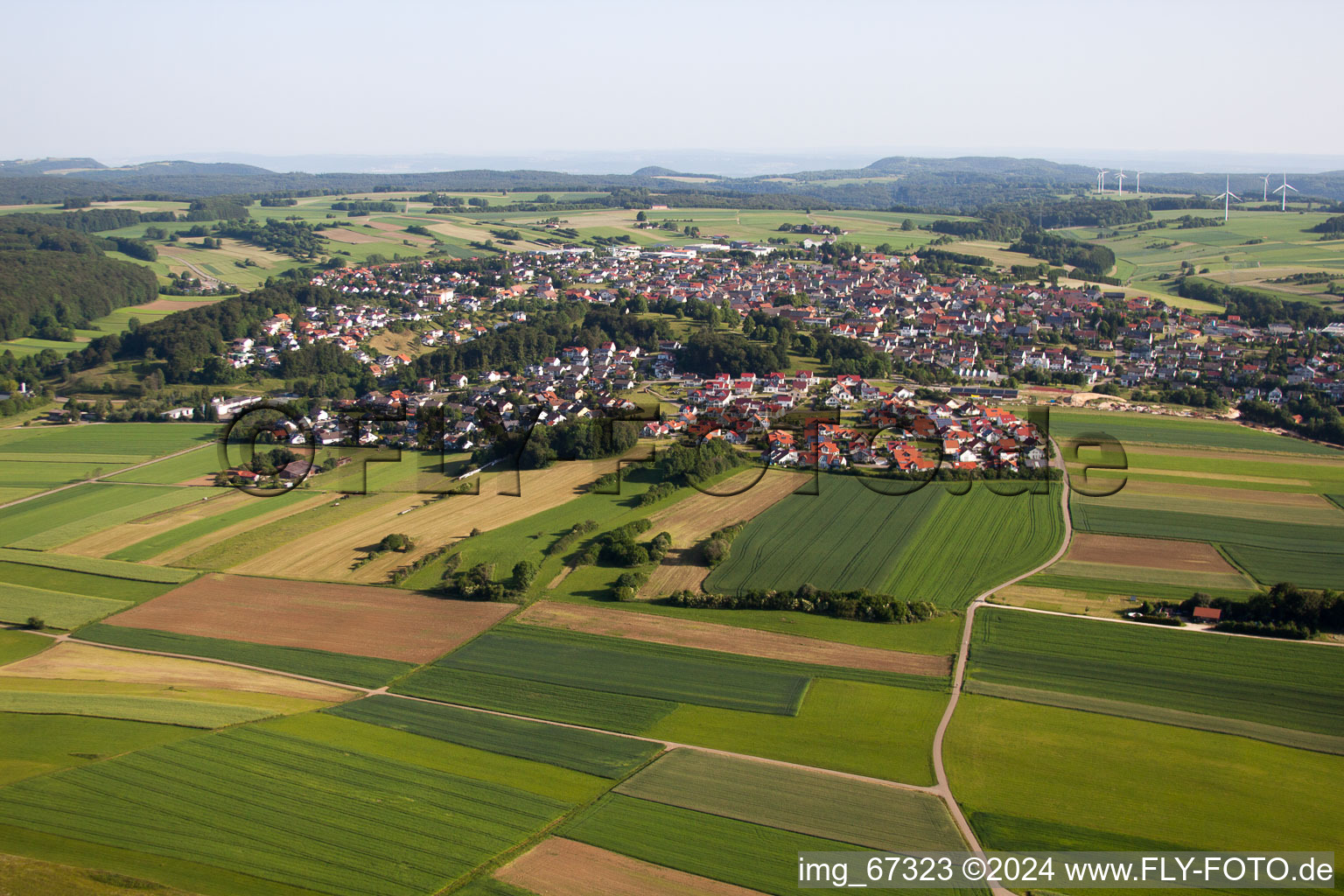 From the north in the district Feldstetten in Laichingen in the state Baden-Wuerttemberg, Germany