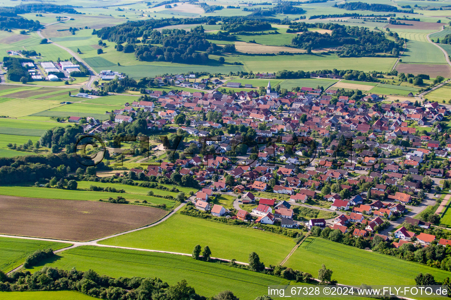 From the northwest in the district Feldstetten in Laichingen in the state Baden-Wuerttemberg, Germany