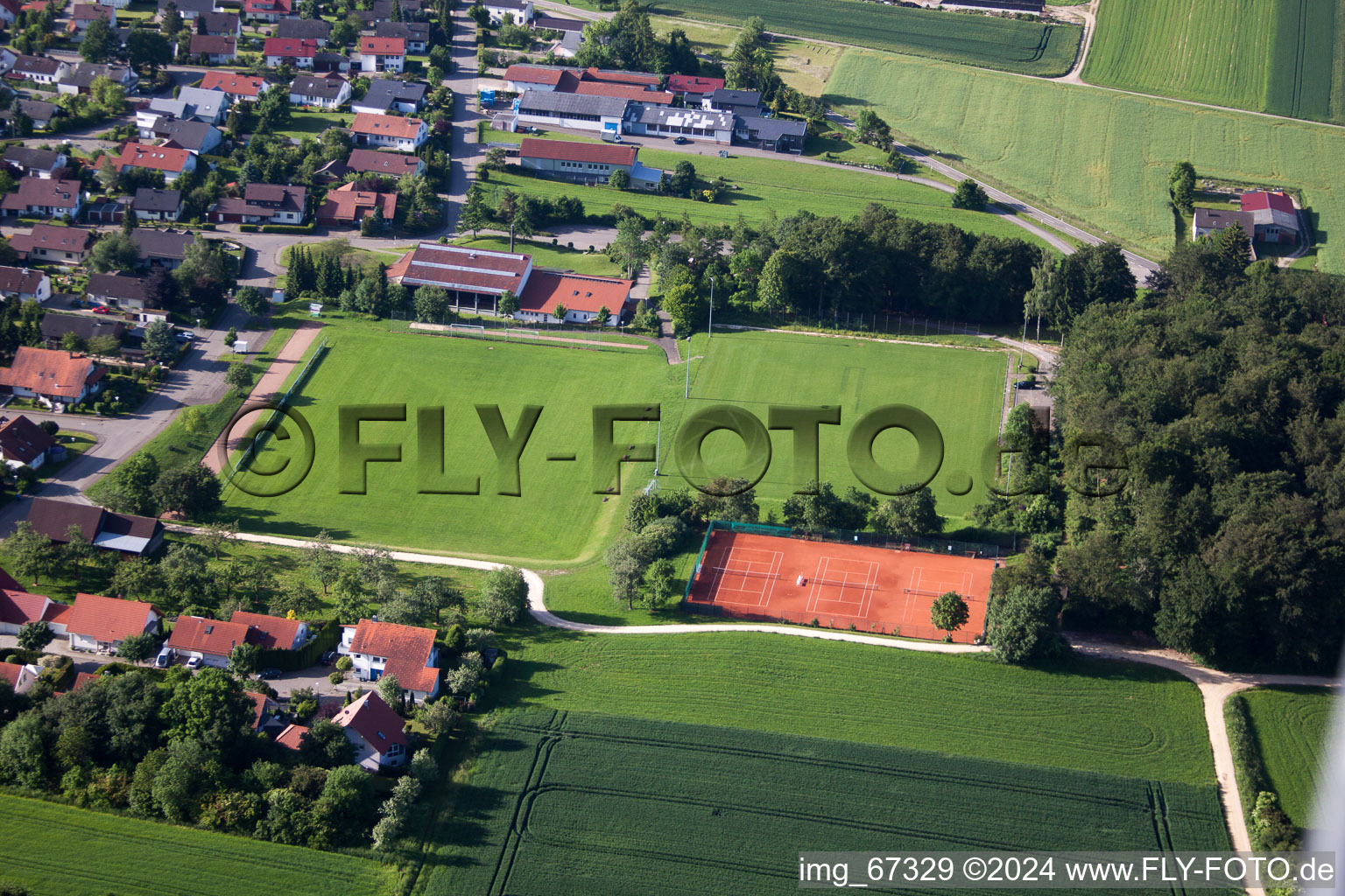 Sports and tennis facility of SV Fedlstetten in the district Feldstetten in Laichingen in the state Baden-Wuerttemberg, Germany