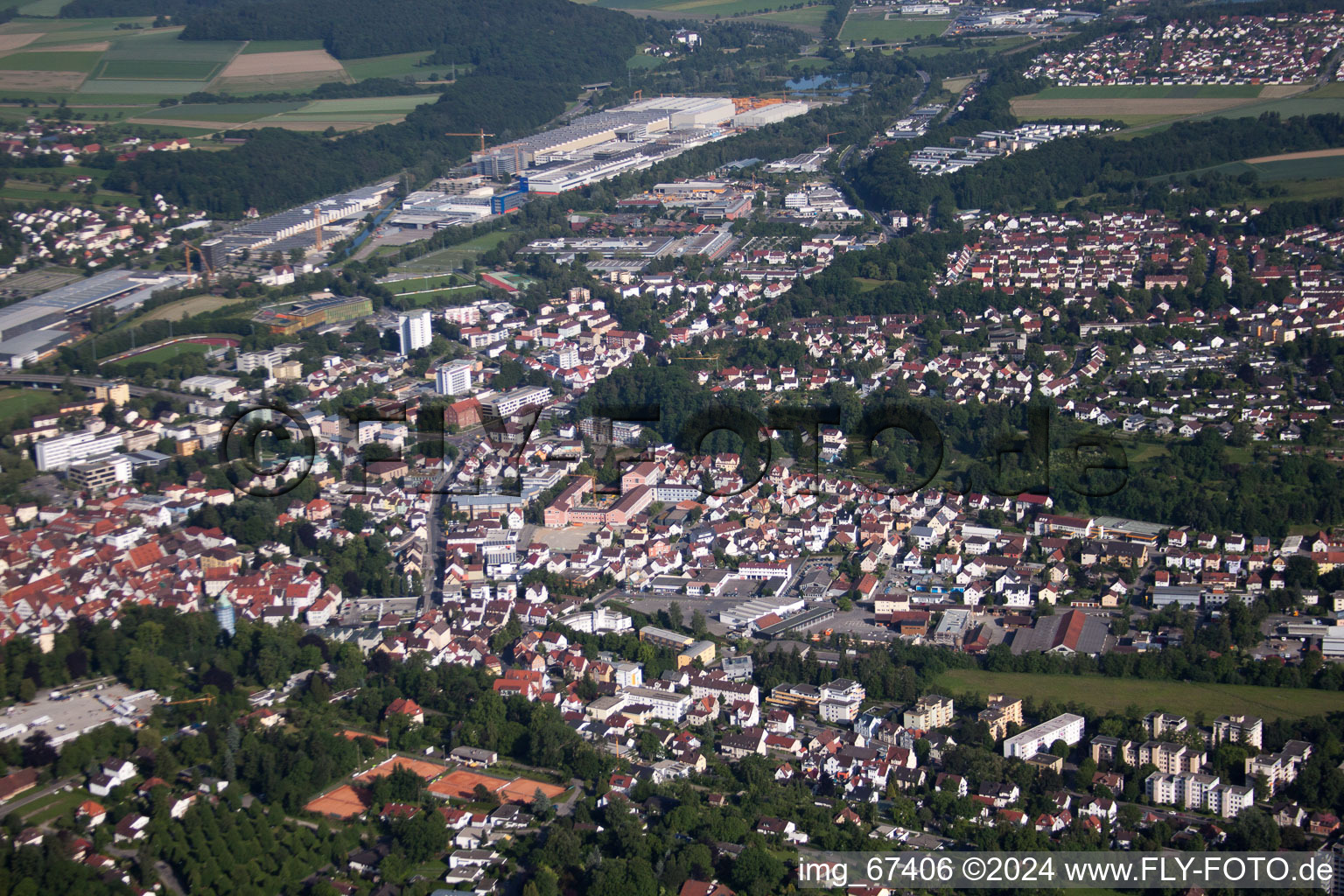 Aerial view of Town View of the streets and houses of the residential areas in Biberach an der Riss in the state Baden-Wurttemberg