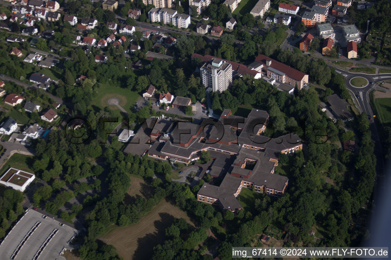 Aerial photograpy of Town View of the streets and houses of the residential areas in Biberach an der Riss in the state Baden-Wurttemberg