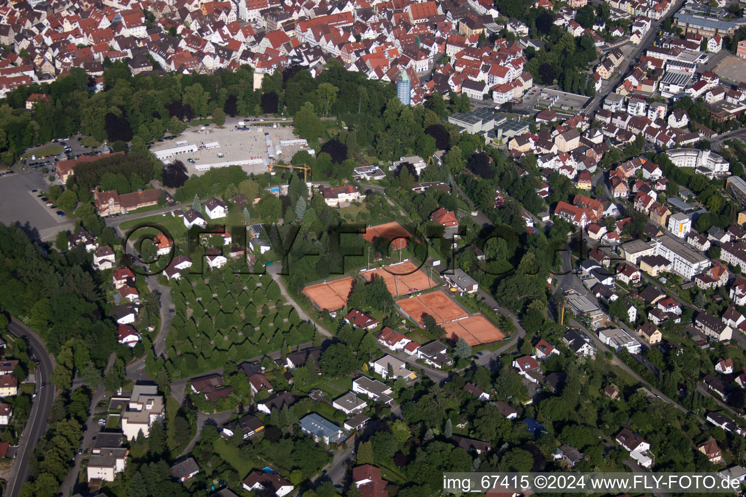 Oblique view of Town View of the streets and houses of the residential areas in Biberach an der Riss in the state Baden-Wurttemberg