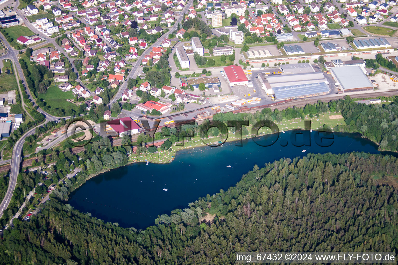 Village on the lake bank areas of Baofee Ummendorf in Ummendorf in the state Baden-Wurttemberg, Germany