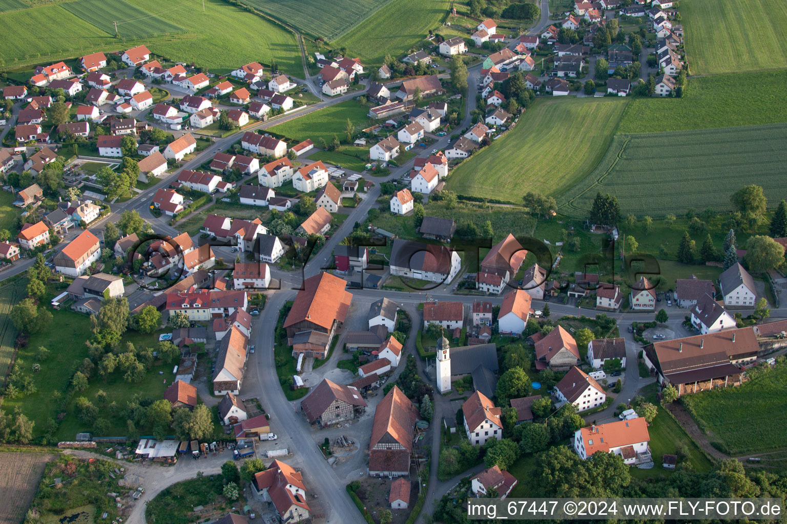 Aerial view of St. Nicholas in the district Reute in Mittelbiberach in the state Baden-Wuerttemberg, Germany