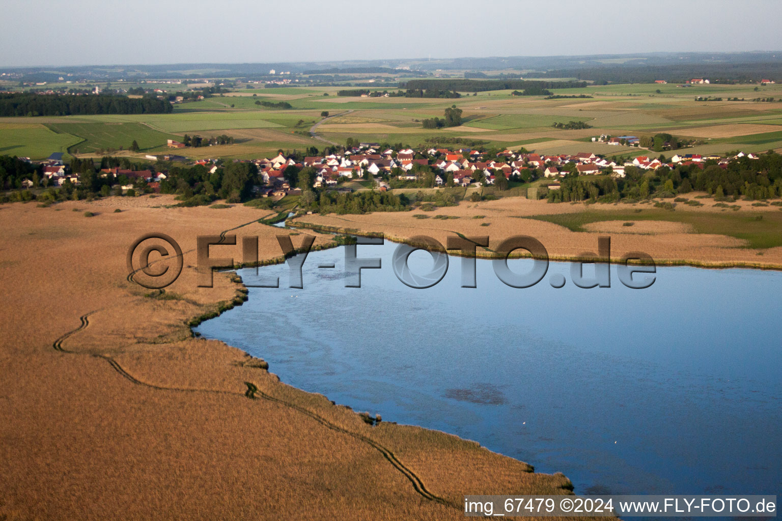 Village behind the Federsee with stilt houses in Tiefenbach in the state Baden-Wuerttemberg, Germany