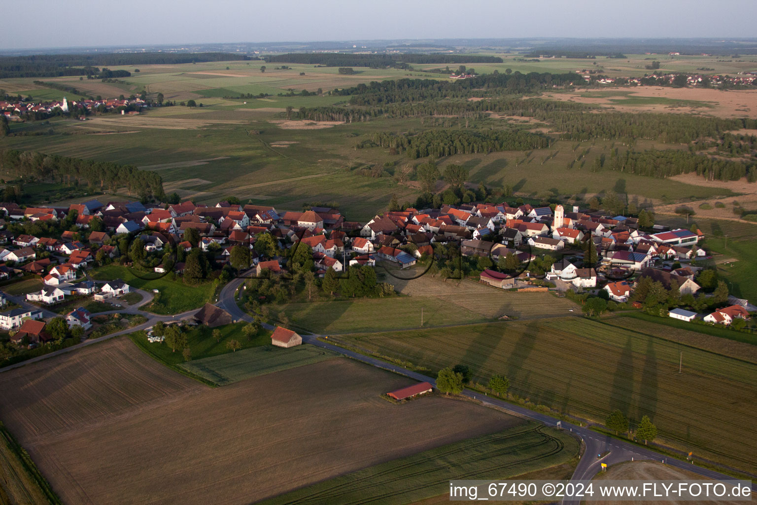 Aerial photograpy of View of the streets and houses of the residential areas in Alleshausen in the state Baden-Wuerttemberg, Germany