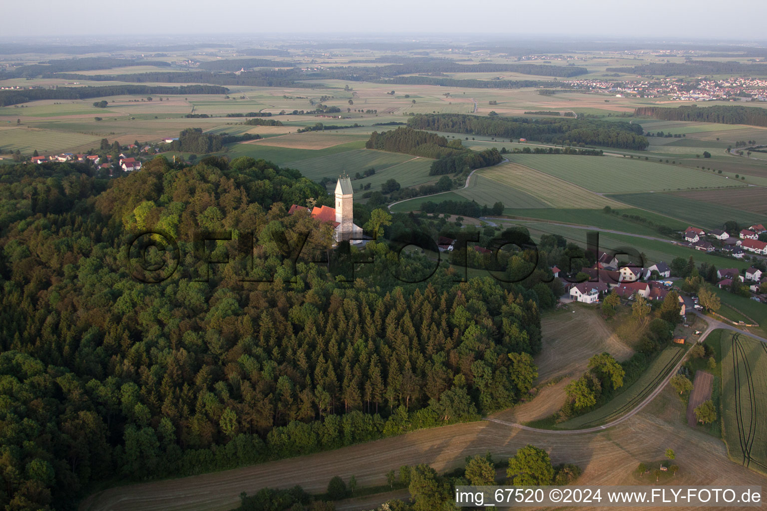 Aerial view of Church building saint Johannes baptist in Uttenweiler in the state Baden-Wurttemberg