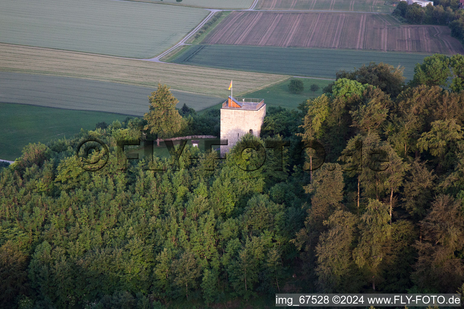 Aerial photograpy of Bussen, the highest mountain in Swabia and a place of pilgrimage in Uttenweiler in the state Baden-Wuerttemberg, Germany