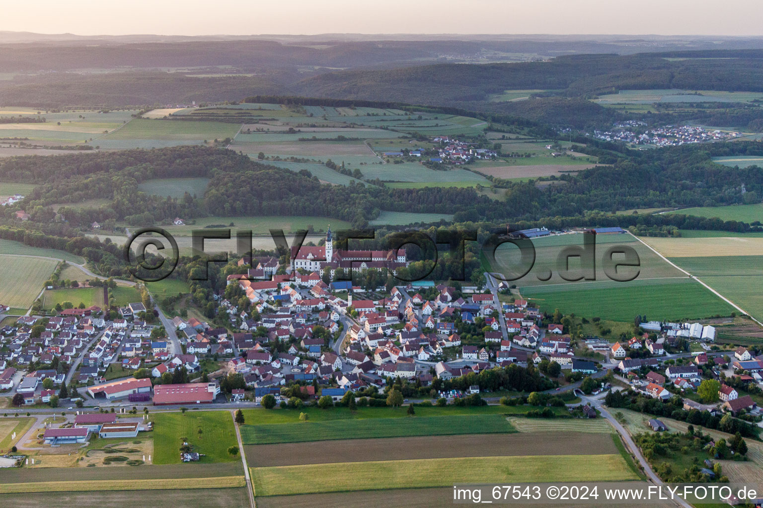 Town View of the streets and houses of the residential areas in Obermarchtal in the state Baden-Wurttemberg, Germany