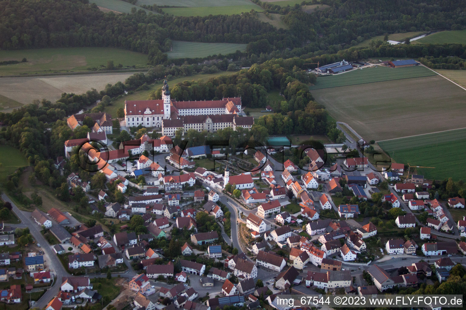 Oblique view of Obermarchtal in the state Baden-Wuerttemberg, Germany