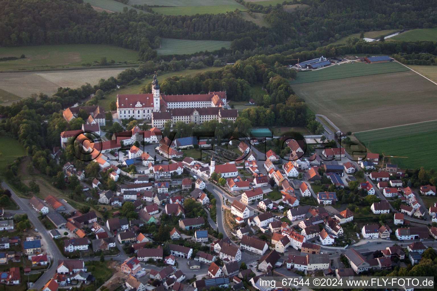 Aerial view of Obermarchtal in the state Baden-Wuerttemberg, Germany