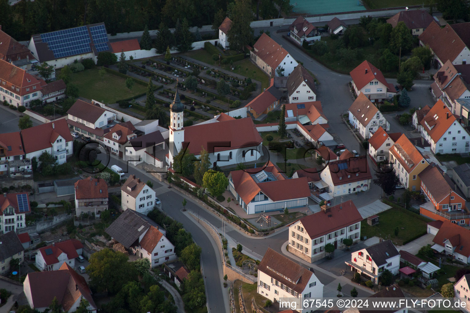 Aerial photograpy of Obermarchtal in the state Baden-Wuerttemberg, Germany