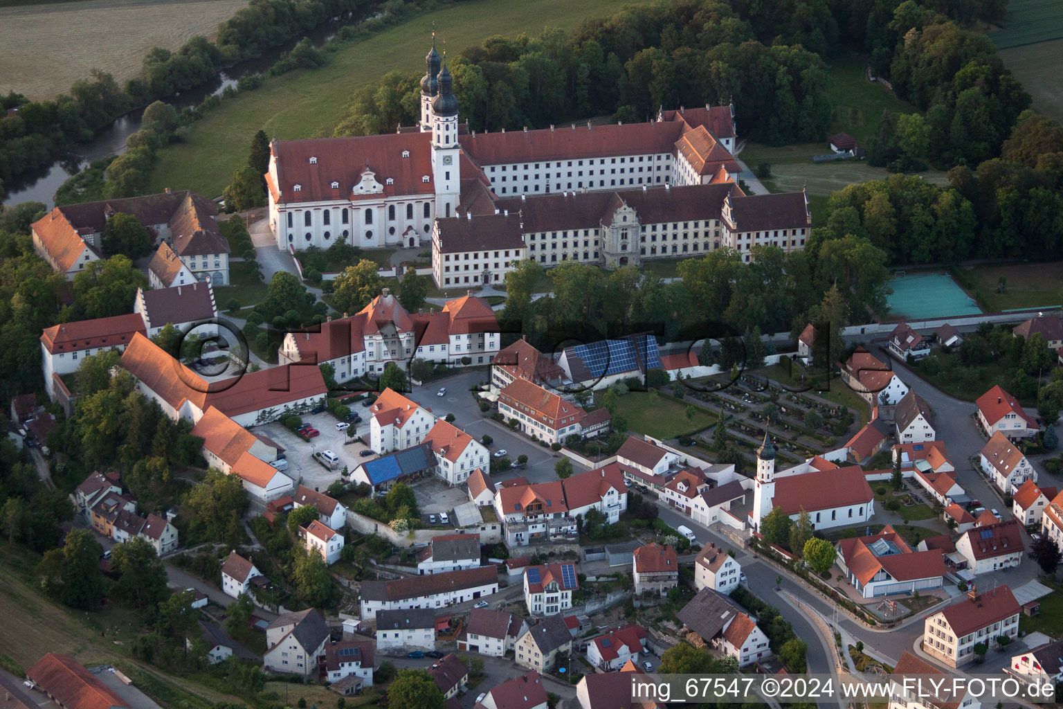 Oblique view of Obermarchtal in the state Baden-Wuerttemberg, Germany