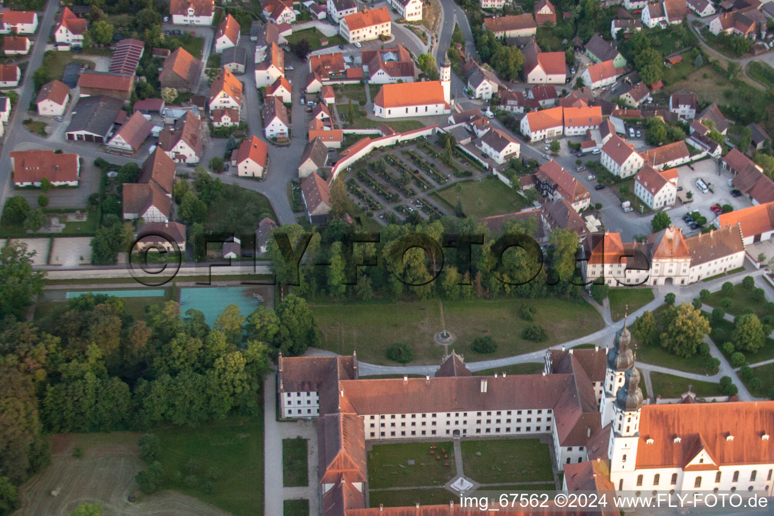 Aerial view of Monastery in Obermarchtal in the state Baden-Wuerttemberg, Germany