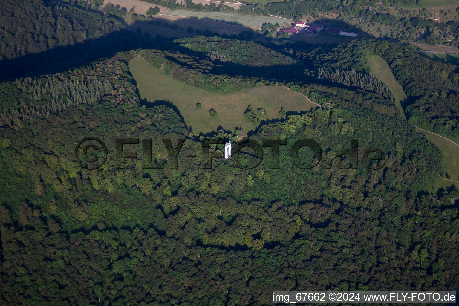 Aerial photograpy of Structure of the observation tower Schoenbergturm in the forest in Pfullingen in the state Baden-Wurttemberg, Germany