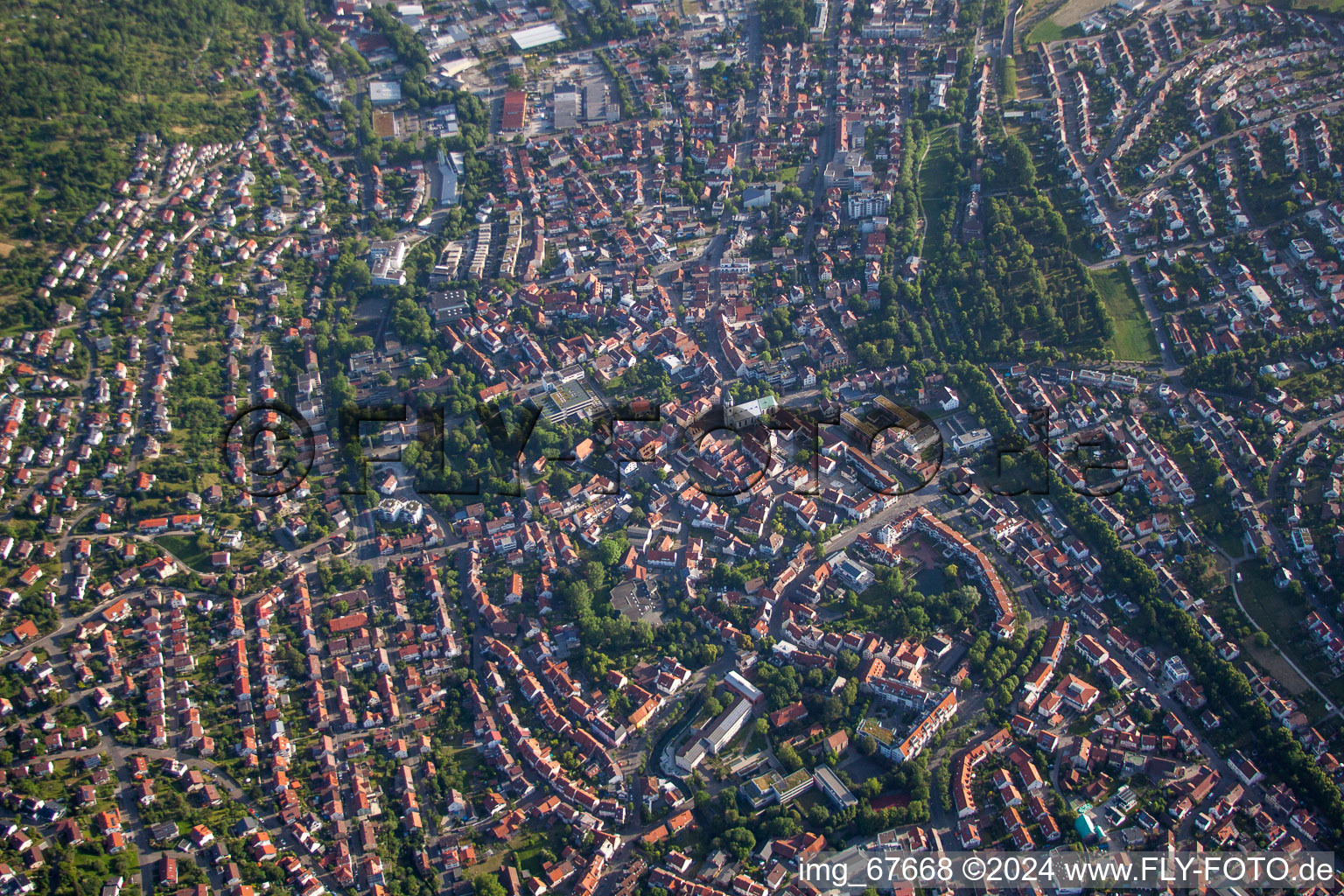 Aerial view of City view of the city area of in Pfullingen in the state Baden-Wurttemberg, Germany