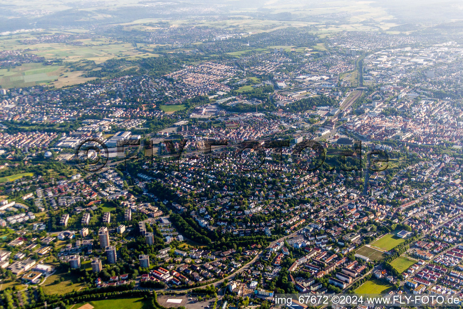 Town View of the streets and houses of the residential areas in Reutlingen in the state Baden-Wurttemberg, Germany