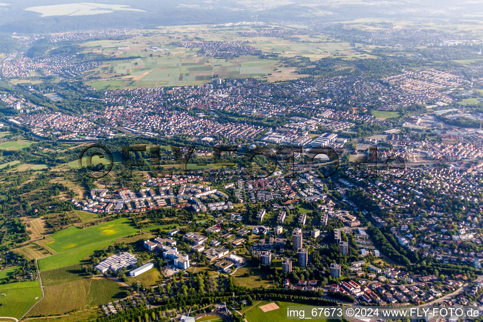 Town View of the streets and houses of the residential areas in the district Ringelbach in Reutlingen in the state Baden-Wurttemberg, Germany