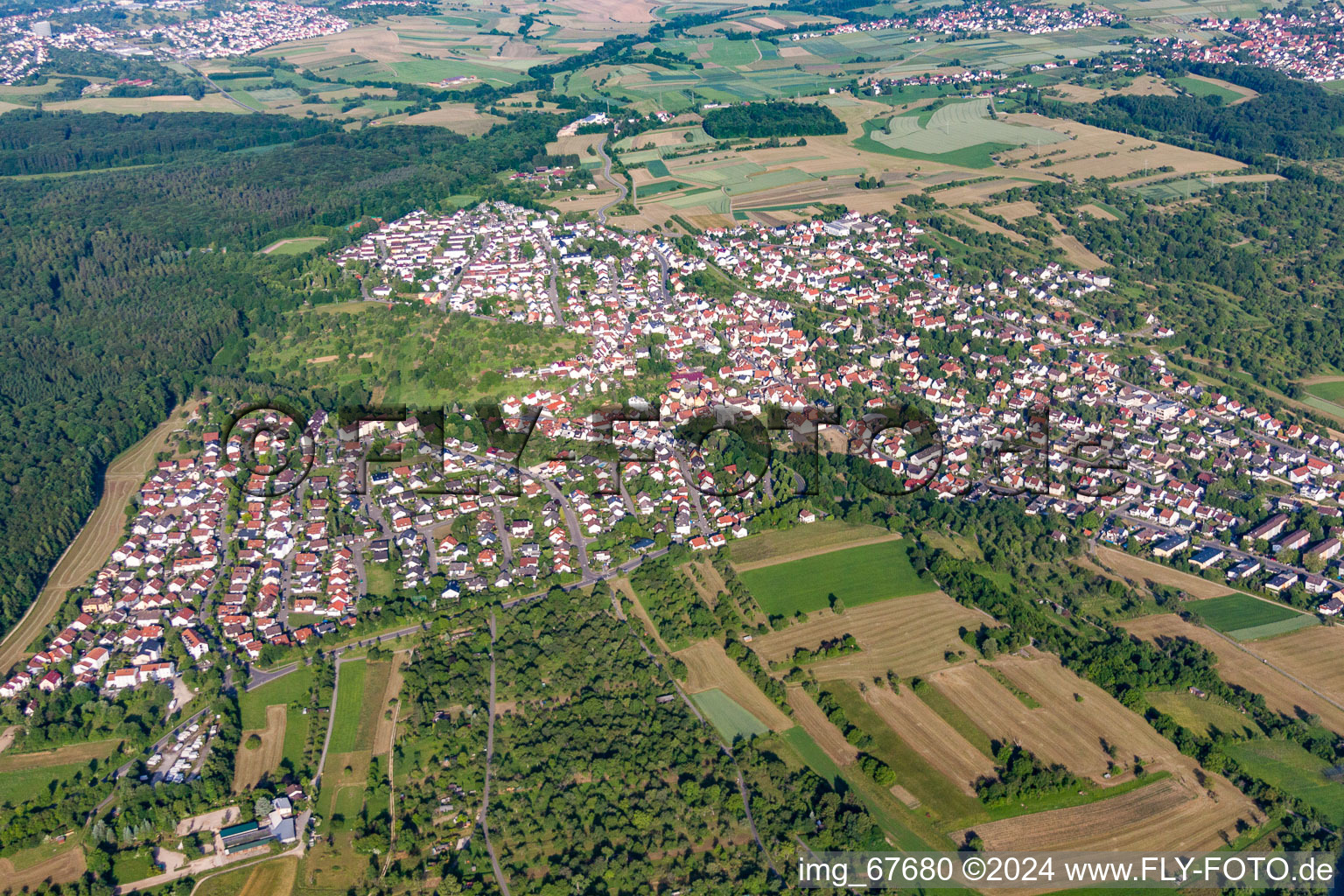 Town View of the streets and houses of the residential areas in the district Ohmenhausen in Reutlingen in the state Baden-Wurttemberg, Germany