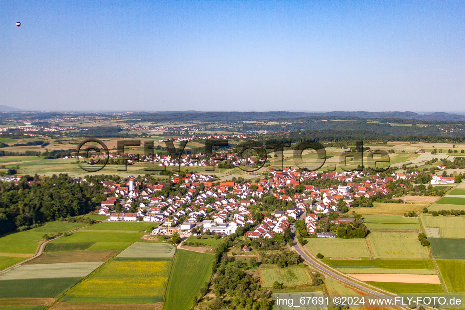 Oblique view of District Mähringen in Kusterdingen in the state Baden-Wuerttemberg, Germany