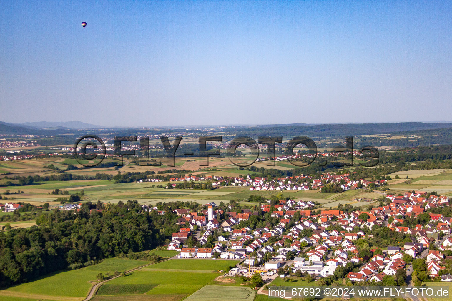 District Mähringen in Kusterdingen in the state Baden-Wuerttemberg, Germany from above