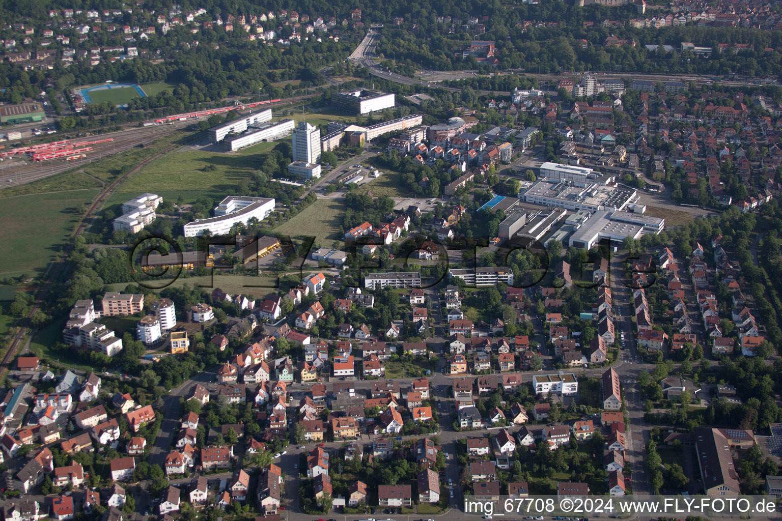 Town View of the streets and houses of the residential areas in the district Derendingen in Tuebingen in the state Baden-Wurttemberg