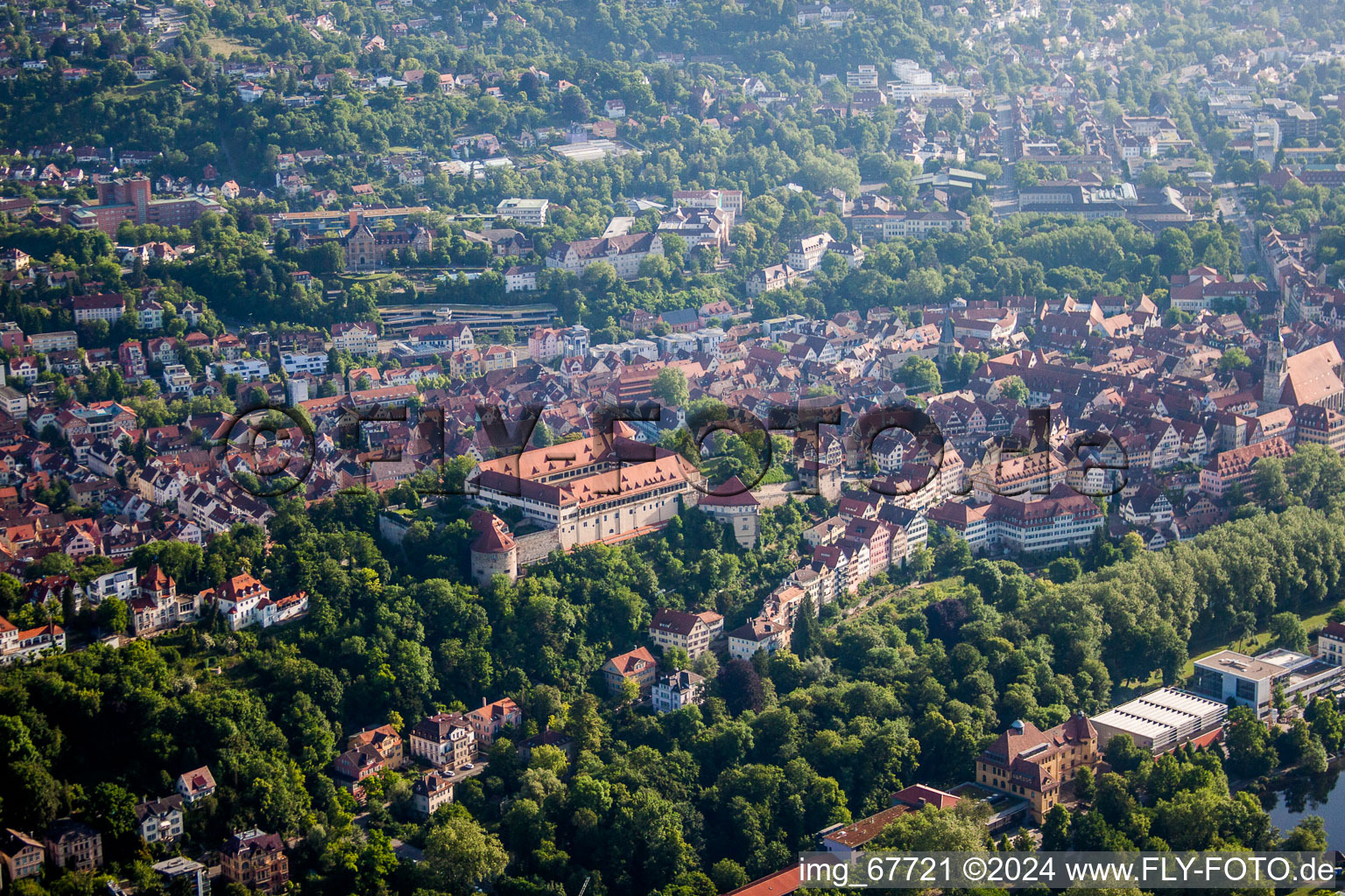 Aerial photograpy of Castle of Schloss Hohentuebingen with Museum Alte Kulturen | in Tuebingen in the state Baden-Wurttemberg, Germany