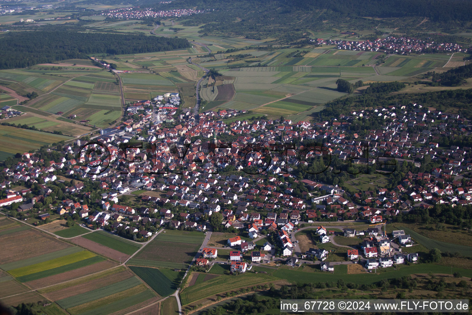 Town View of the streets and houses of the residential areas in the district Entringen in Ammerbuch in the state Baden-Wurttemberg