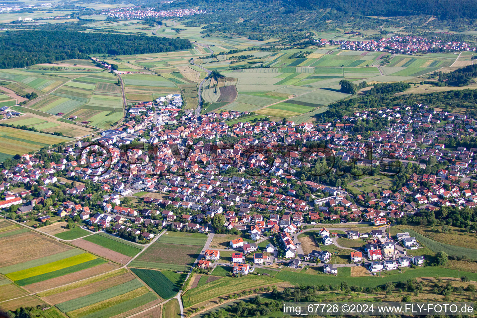 Town View of the streets and houses of the residential areas in the district Entringen in Ammerbuch in the state Baden-Wurttemberg