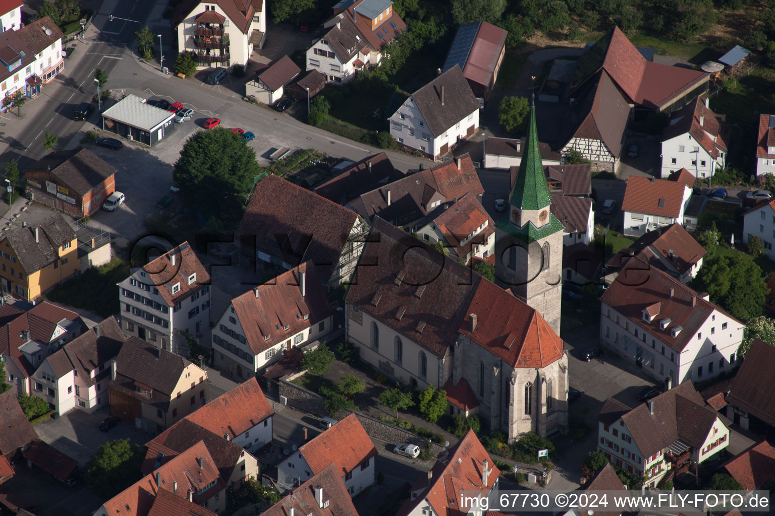 Aerial photograpy of Town View of the streets and houses of the residential areas in the district Entringen in Ammerbuch in the state Baden-Wurttemberg