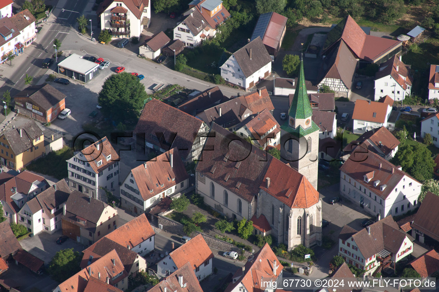 Aerial photograpy of Town View of the streets and houses of the residential areas in the district Entringen in Ammerbuch in the state Baden-Wurttemberg