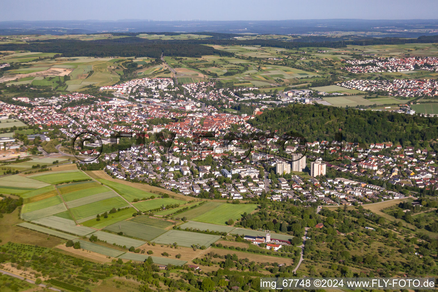 City area with outside districts and inner city area in Herrenberg in the state Baden-Wurttemberg, Germany