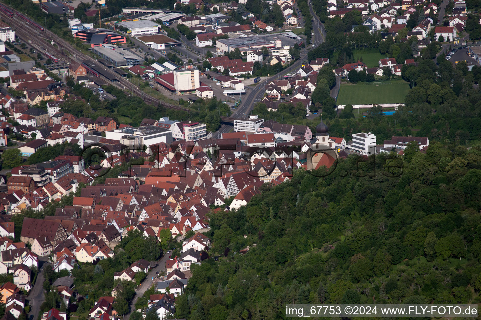 Aerial view of Vineyard path in Herrenberg in the state Baden-Wuerttemberg, Germany