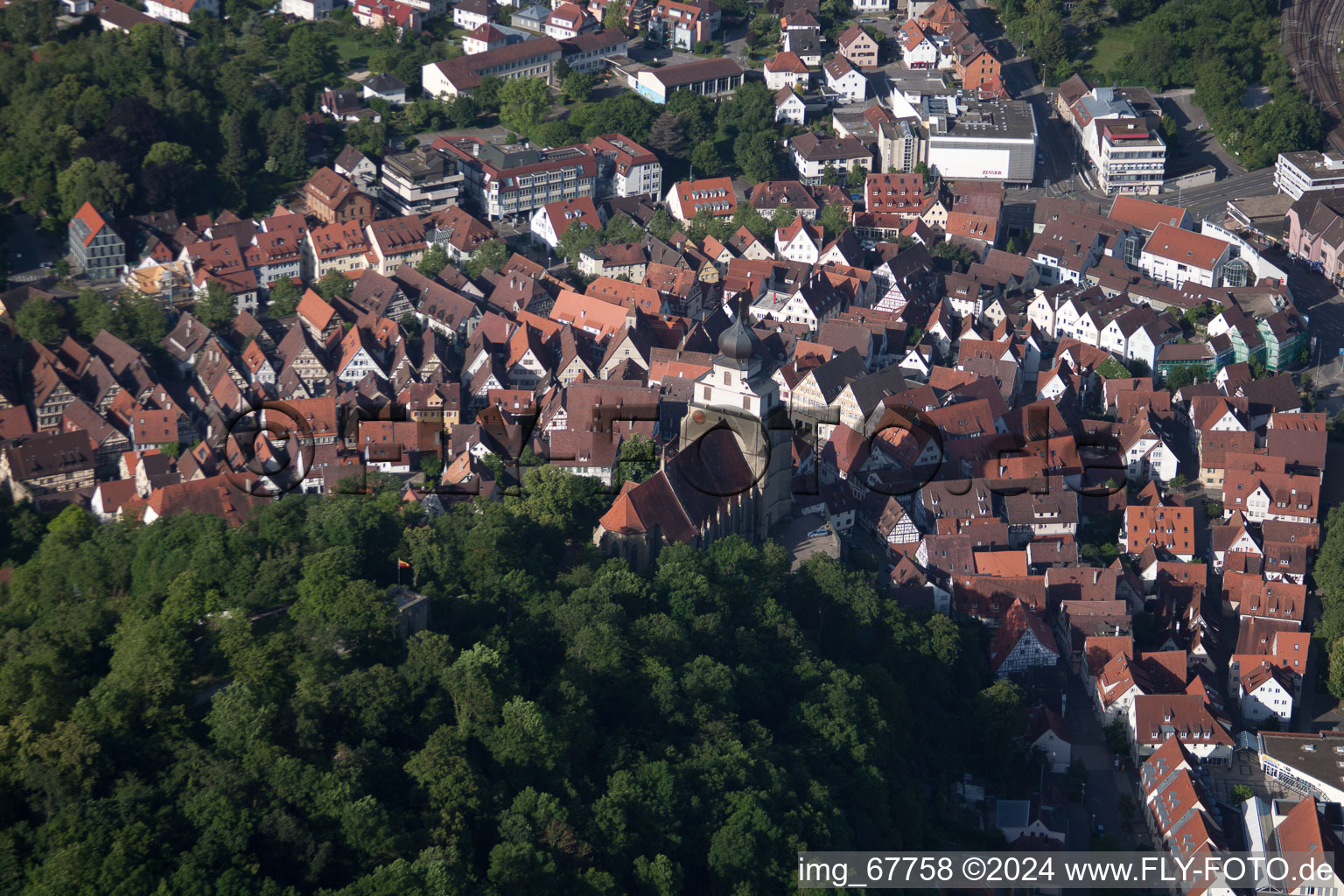 Castle Hill and Collegiate Church from the East in Herrenberg in the state Baden-Wuerttemberg, Germany