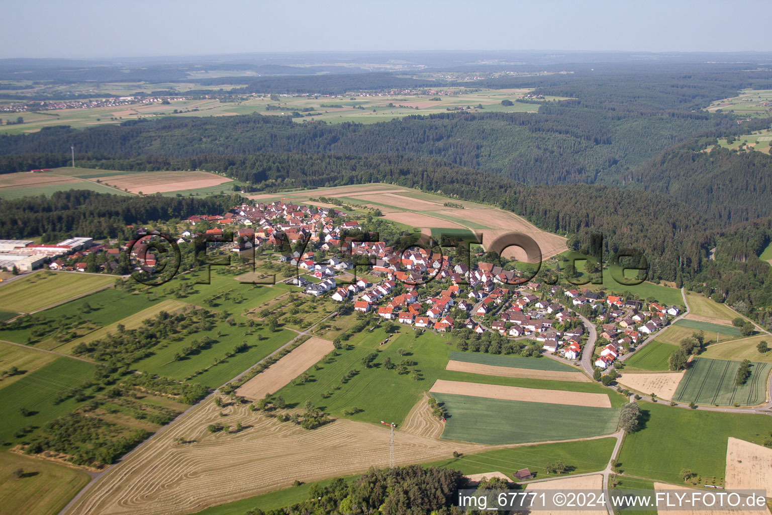 Aerial view of Village - View in the district Holzbronn in Calw in the state Baden-Wuerttemberg, Germany