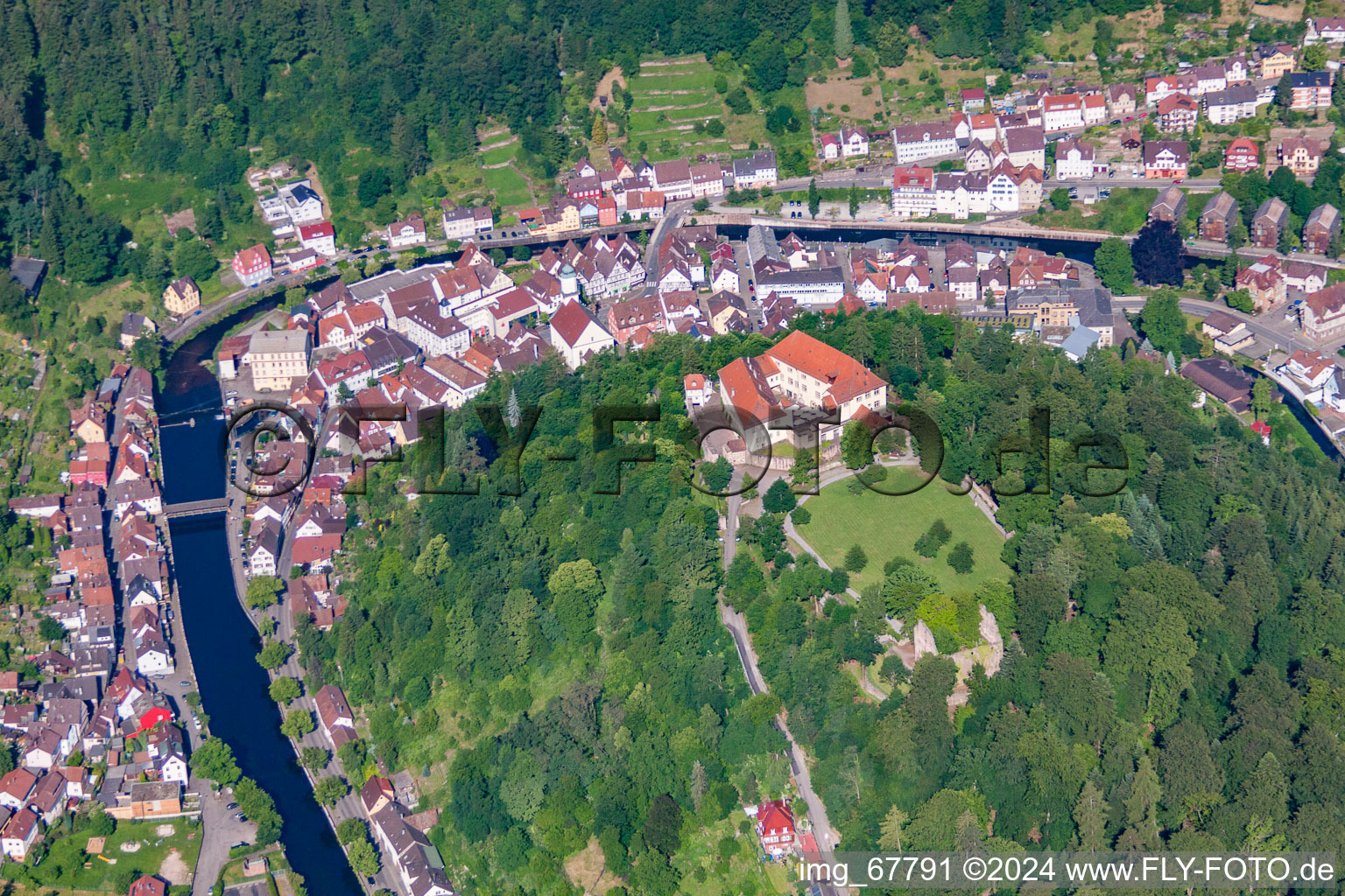 Aerial view of Loop of the Enz in Neuenbürg in the state Baden-Wuerttemberg, Germany