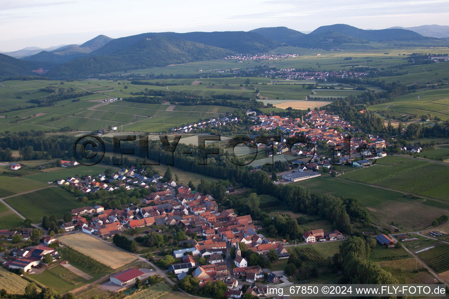 District Klingen in Heuchelheim-Klingen in the state Rhineland-Palatinate, Germany from the drone perspective